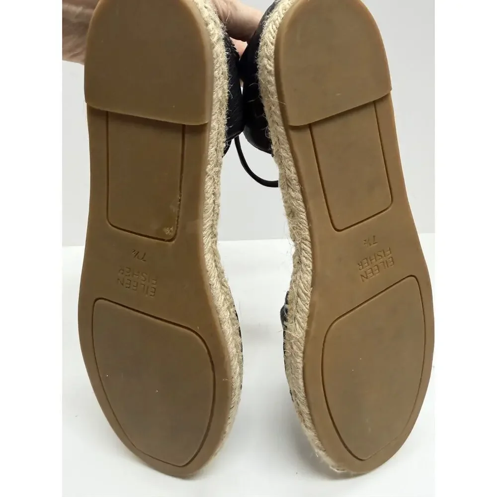 Eileen Fisher Lala Black Tumbled Leather Espadrille Flats Size 7.5 - Picture 7 of 7